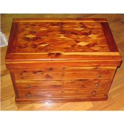 Knotty Pine Inlaid Top Four Drawer Map Cabinet #1813216