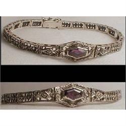 Sterling FILIGREE Amethyst Deco BRACELET #1813399