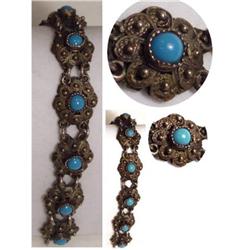Vintage Chinese  Turquoise Filigree bracelet #1813403