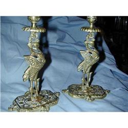 PAIR GILT BRONZE BIRD CANDLESTICKS #1813592