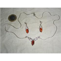 Silver with  Amber Necklace & Earrings #1813890