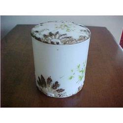 Milk Glass Cotton Ball Dresser Jar, embossed #1814241