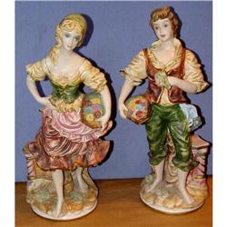 Male Female Ceramic Flower Basket Statue #1814337