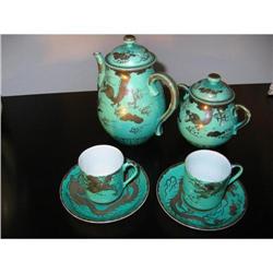 Chinese Tea Set with silver overlay dragon! #1822450