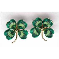 14kt enameled  for leaves clover earrings #1822497