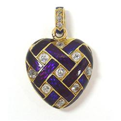 Diamond and enameled gold heart locket #1822548