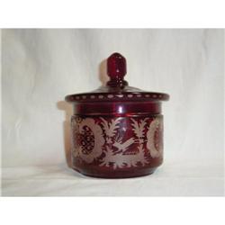 Antique bohemian ruby-colored cut to clear  pot#1822625