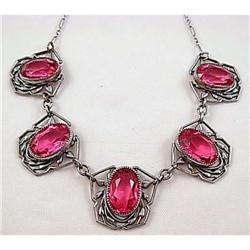 1920's CZECH Deco EGYPTIAN Pink SCARAB Necklace#1822634