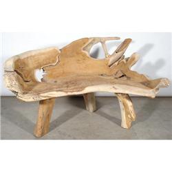 RARE PRIMITIVE ANTIQUE TEAK ROOT RUSTIC BENCH #1822764