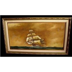 Italian Nautical Ship Scene Oil Painting Large #1822821