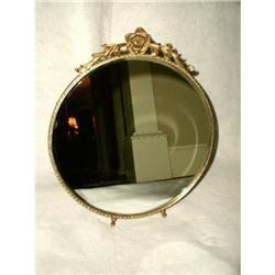 Victorian Vanity Mirror Brass Round Beveled #1834297