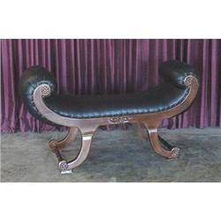 FRENCH VICTORIAN LEATHER BENCH OTTOMAN SETTEE #1835167