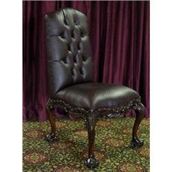 ANTIQUE LEATHER CHIPPENDALE TUFTED ACCENT CHAIR#1835174