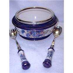 Salad Set Porcelain Sterling  William Wood 19C #1845146