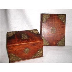 English Desk Set Oak Brass Leather 19th Century#1845149