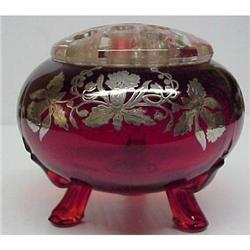 RUBY GLASS SILVER OVERLAY CENTER PIECE #1845247