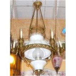 Antique Bronze Chandelier With Glass Shade #1845427