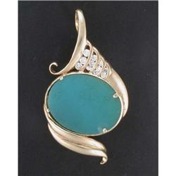 14K Chrysacolla and Diamond Pendant #1845479