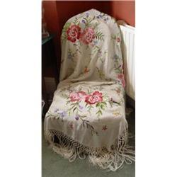 Exquisite Antique Chinese Export White Shawl #1845523