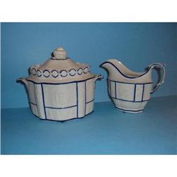 Blue and white stoneware, creamer and sugarbowl#1845557