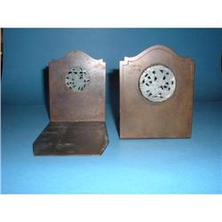Arts and Crafts bookends of brass with jade #1845559