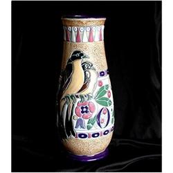 CZECH  *  Amphora.  Perched Birds Tall Vase #1845598
