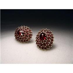 Unique Estate 14K Gold Filigree Garnet Earrings#1845611
