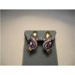 Estate 14K WG Citrine Diamond Amethyst Earrings#1845617