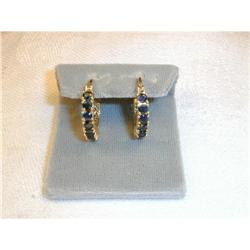 Rare Estate 14K YG Gold Sapphire Hoop Earrings #1845640