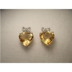 14K WG Gold Citrine Diamond Bow Heart Earrings #1845645