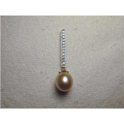 14K WG Gold Cultured Pearl Diamond Bar Pendant #1845649
