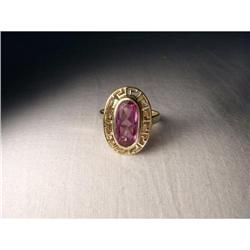 Estate 14K YG Gold Amethyst Greek Key Ring #1845656