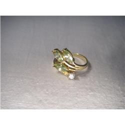 Unique Estate 14K YG Gold Peridot Diamond Ring #1845657