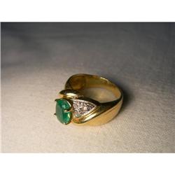 Estate 14K YG Gold Emerald Diamond Band Ring #1845662