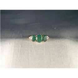 14K YG Filigree Tri-Stone Emerald Diamond Ring #1845663