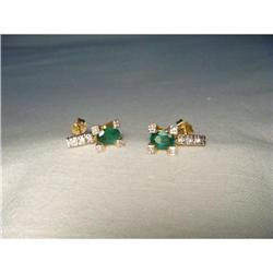 Estate 14K Yellow Gold Diamond Emerald Earrings#1845664