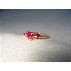 Estate 14K YG Diamond Ruby Tri-Stone Heart Ring#1845666