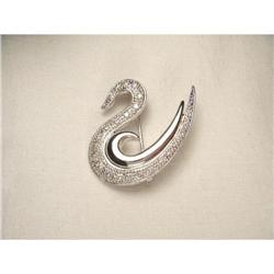Estate 14K WG White Gold Diamond Swan Brooch #1845669