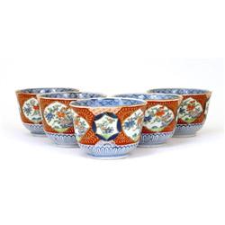 5 Old Japanese Imari Teacup w Flower  #1845693