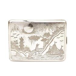 Old Chinese Export Silver Cigarette Case w Ship#1845698