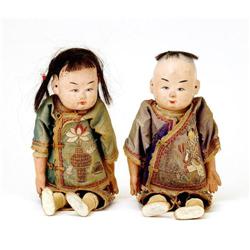 Old Chinese Export Embriodery Doll Boy & Girl #1845703