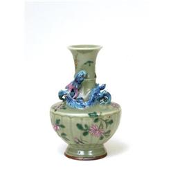 Chinese Celadon Famille Rose Robbin's Egg Vase #1845709