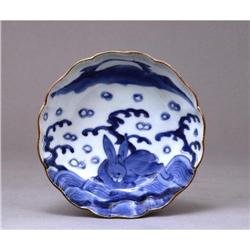 19C Japanese Blue & White Imari Rabbit Bowl #1845717