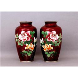 2 Old Japanese Pigeon Blood Cloisonne Vase w #1845738