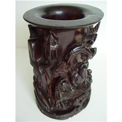 Chinese carved Hardwood  brush holder #1845764