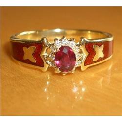 14K YG Diamond Ruby & Enamel Ring #1845780