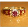 Image 1 : 14K YG Diamond Ruby & Enamel Ring #1845780