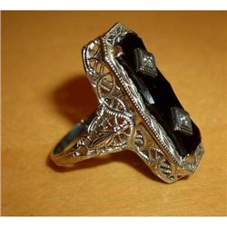 Antique 14K WG Diamond & Onyx Ring #1845781