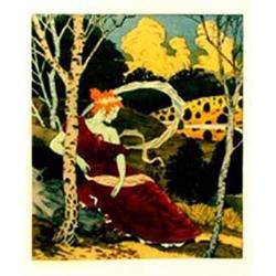 Original Grasset Lithograph, Burgundy Girl #1845839