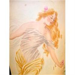 VINTAGE HP LIMOGES LARGE LAMP NOVEAU GIRL PINK #1845888